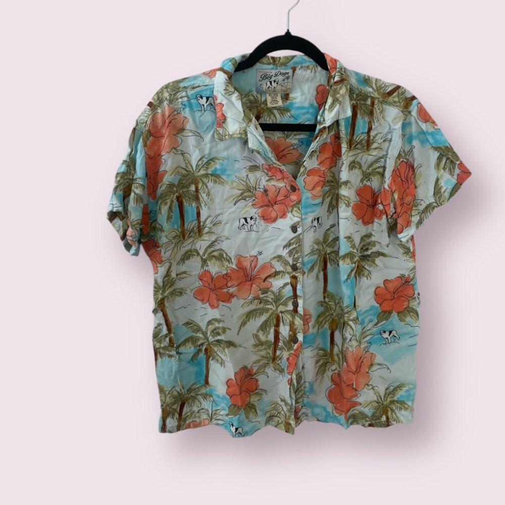 Dog Beach Vaca Button Down Hipster Hippie Artsy Boho Bohemian Tropical Hip Top